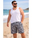 Short Estampado Elastano Plus Size Grande Bermuda floral Preto Cinza